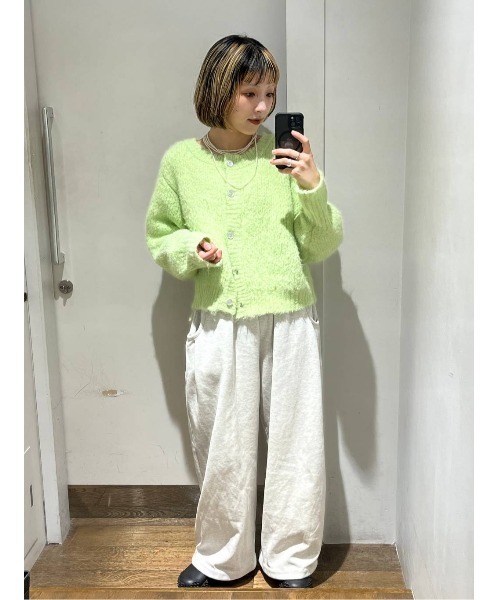 JEANASIS(ジーナシス)の「3Gリッチシャギーショートクルーニットカーディガン/629912(カーディガン/ボレロ・レディース・ブラウン系その他/チャコールグレー/オフホワイト/ライム・FREE)」の6枚目の写真