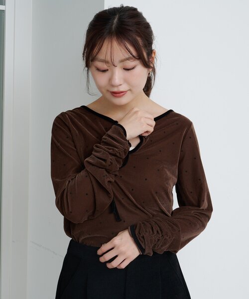 前後2WAY】ドットベロアリボンプルオーバー（Tシャツ/カットソー
