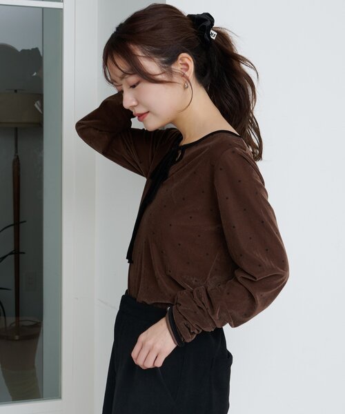 セール】【前後2WAY】ドットベロアリボンプルオーバー（Tシャツ