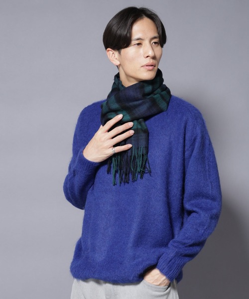 NANO universe（ナノユニバース）の「ソフトカシミヤブレンドチェックマフラー（マフラー・メンズ・グレー/グリーン/イエロー・FREE）」の5枚目の写真