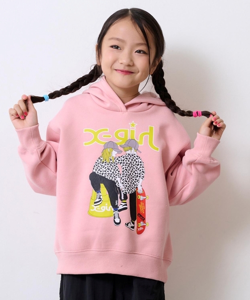 X-girl Stages(エックスガールステージス)の「ガール&ボーイイラストパーカー(パーカー・キッズ・ブラック/ピンク・140cm/100cm/110cm/90cm/120cm/130cm)」の2枚目の写真