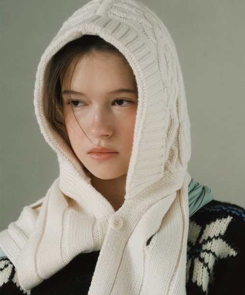 ROCKFISH WEATHERWEAR（ロックフィッシュウェザーウェア）の「DIAMOND CABLE BALACLAVA（マフラー・レディース・グレー/アイボリー/オリーブ/ラベンダー・FREE）」の2枚目の写真