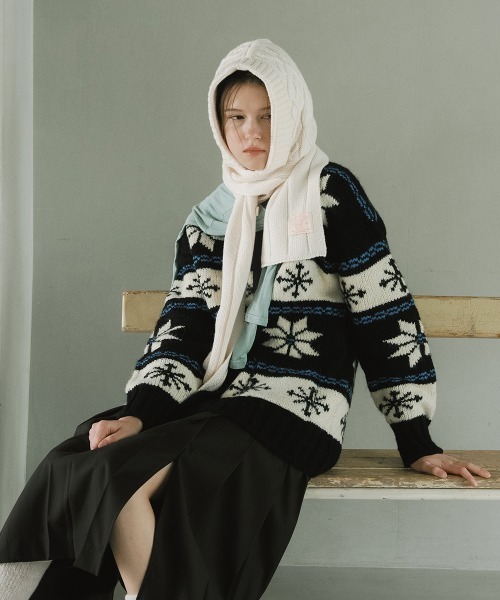 ROCKFISH WEATHERWEAR（ロックフィッシュウェザーウェア）の「DIAMOND CABLE BALACLAVA（マフラー・レディース・グレー/アイボリー/オリーブ/ラベンダー・FREE）」の7枚目の写真