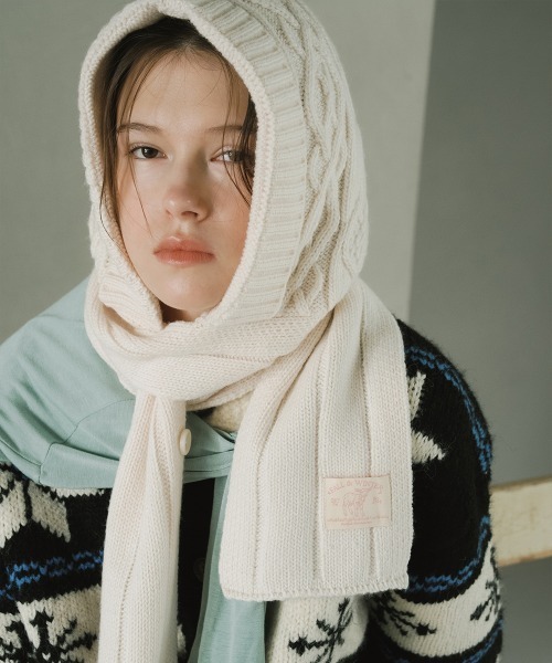 ROCKFISH WEATHERWEAR（ロックフィッシュウェザーウェア）の「DIAMOND CABLE BALACLAVA（マフラー・レディース・グレー/アイボリー/オリーブ/ラベンダー・FREE）」の8枚目の写真