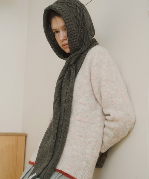 ROCKFISH WEATHERWEAR（ロックフィッシュウェザーウェア）の「DIAMOND CABLE BALACLAVA（マフラー・レディース・グレー/アイボリー/オリーブ/ラベンダー・FREE）」の14枚目の写真