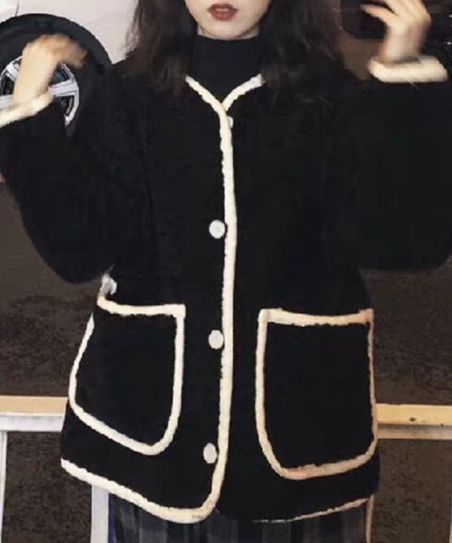 Flugge(フラッジー)の「ノーカラーボアジャケット(その他アウター・レディース・ベージュ/ブラック/アイボリー・LARGE/MEDIUM)」の3枚目の写真
