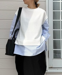 Q | ストライプシャツドッキングニット(ニット/セーター)