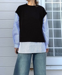 Q | ストライプシャツドッキングニット(ニット/セーター)