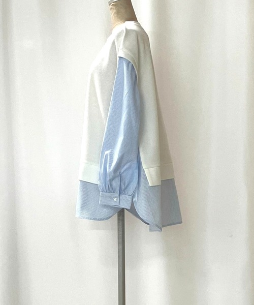 Q（キュー）の「ストライプシャツドッキングニット（ニット/セーター・レディース・ブラック/アイボリー・MEDIUM）」の4枚目の写真