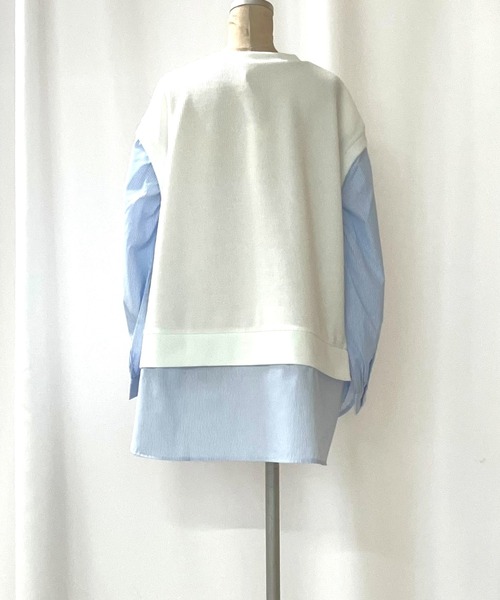 Q（キュー）の「ストライプシャツドッキングニット（ニット/セーター・レディース・ブラック/アイボリー・MEDIUM）」の5枚目の写真