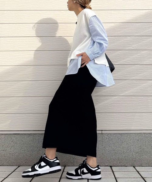 Q（キュー）の「ストライプシャツドッキングニット（ニット/セーター・レディース・ブラック/アイボリー・MEDIUM）」の19枚目の写真