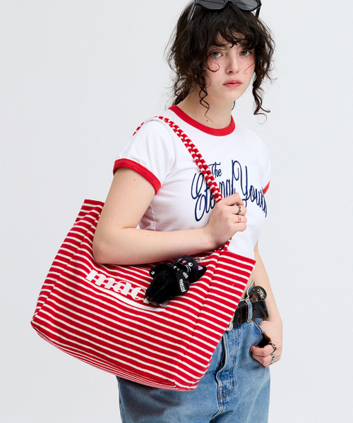 HOLIDAY STRIPE TERRY BAG RED