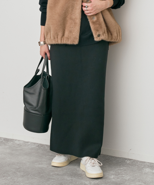 Spick & Span（スピックアンドスパン）の「《追加》ミラノリブニットスカート（スカート・レディース・チャコールグレー/ブラック・36/38）」の2枚目の写真