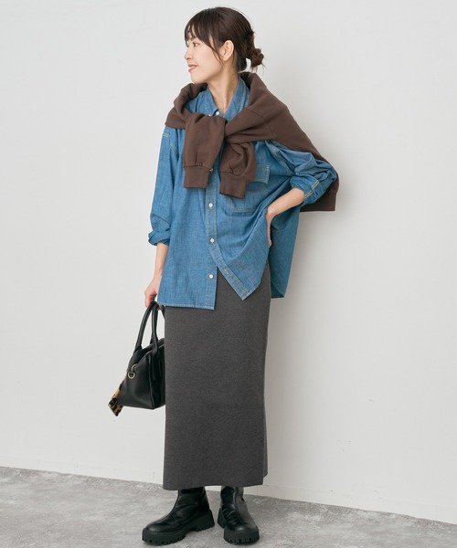 Spick & Span（スピックアンドスパン）の「《追加》ミラノリブニットスカート（スカート・レディース・チャコールグレー/ブラック・36/38）」の4枚目の写真