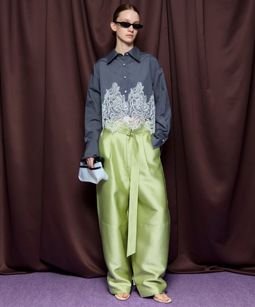 MAISON SPECIAL（メゾンスペシャル）の「Striped Lace Shirt/ワイドスカラップレースシャツ（シャツ/ブラウス・レディース・グレー/ブルー・FREE）」の3枚目の写真