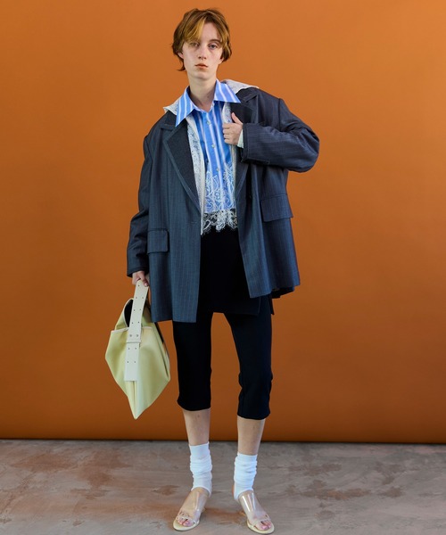 MAISON SPECIAL（メゾンスペシャル）の「Striped Lace Shirt/ワイドスカラップレースシャツ（シャツ/ブラウス・レディース・グレー/ブルー・FREE）」の9枚目の写真