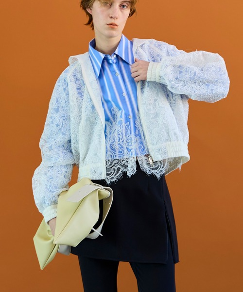 MAISON SPECIAL（メゾンスペシャル）の「Striped Lace Shirt/ワイドスカラップレースシャツ（シャツ/ブラウス・レディース・グレー/ブルー・FREE）」の12枚目の写真