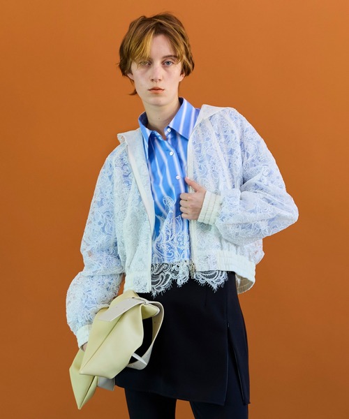 MAISON SPECIAL（メゾンスペシャル）の「Striped Lace Shirt/ワイドスカラップレースシャツ（シャツ/ブラウス・レディース・グレー/ブルー・FREE）」の13枚目の写真