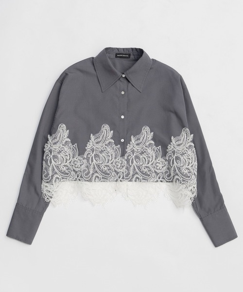 MAISON SPECIAL（メゾンスペシャル）の「Striped Lace Shirt/ワイドスカラップレースシャツ（シャツ/ブラウス・レディース・グレー/ブルー・FREE）」の17枚目の写真
