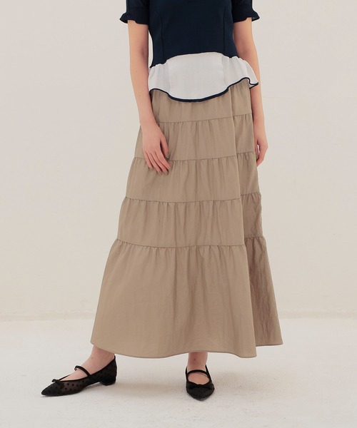 DRESSLAVE(ドレスレイブ)の「vintage washer tiered skirt(ヴィンテージワッシャーティアードスカート)(スカート・レディース・ブラック/ベージュ・38)」の2枚目の写真