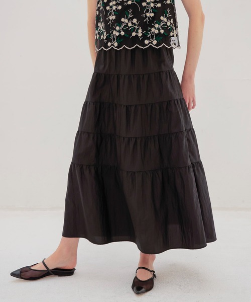 DRESSLAVE(ドレスレイブ)の「vintage washer tiered skirt(ヴィンテージワッシャーティアードスカート)(スカート・レディース・ブラック/ベージュ・38)」の3枚目の写真