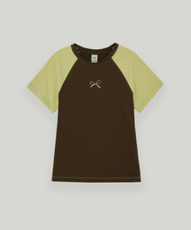 UBEIGE（ユーベイジ）の「Color Block Raglan Ribbon Short Sleeve T-shirt (Brown/Olive)（Tシャツ/カットソー）」