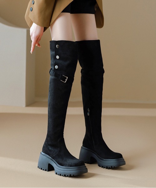Lace Ladies(レースレディース)の「2WAY レザー調 ニーハイ ブーツ(ブーツ・レディース・ブラック/ベージュ・22.5cm/23.5cm/24cm/25cm/23cm/24.5cm)」の16枚目の写真