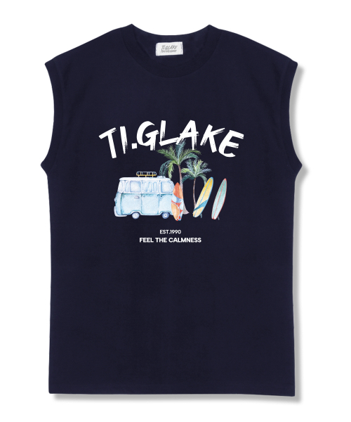 TI.GLAKE(ティーグレイク)の「ベケーションカー オーバーサイズ ノースリーブTシャツ ネイビー(Tシャツ/カットソー・レディース・その他・LARGE/X-LARGE/XX-LARGE)」の1枚目の写真