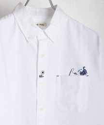 ナチュラルストレッチ ポケット付 ワンポイント刺繍 オックス 長袖ルーズサイズシャツ 犬 猫