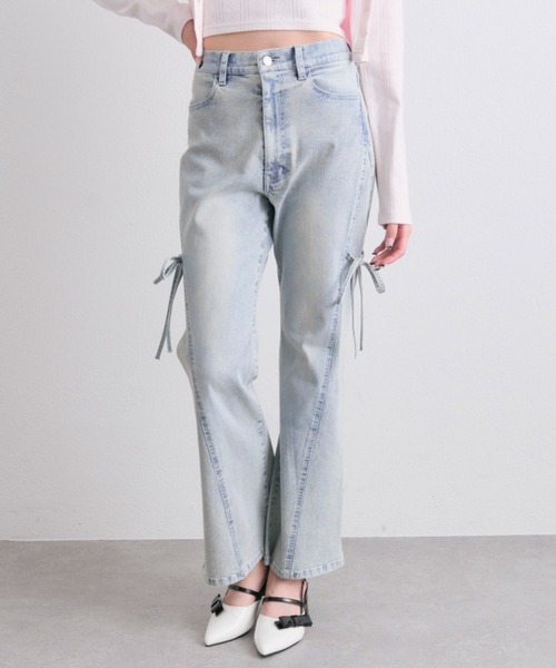 OLIVE des OLIVE(オリーブデオリーブ)の「美脚ストレッチフレアデニムパンツ(デニムパンツ・レディース・ブルー/サックスブルー/ピンク・MEDIUM/SMALL)」の7枚目の写真