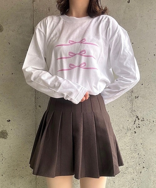 etta(エタ)の「ピンクガーリーリボンロンT/長袖Tシャツ(Tシャツ/カットソー・レディース・ホワイト・MEDIUM/LARGE/SMALL)」の9枚目の写真