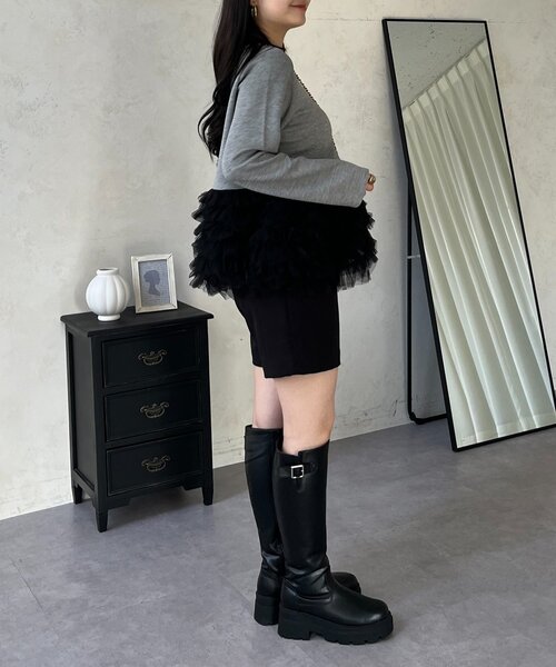 prose verse(プロズヴェール)の「ハートネックボリュームチュールペプラムトップス(Tシャツ/カットソー・レディース・ブラック/グレー・LARGE/MEDIUM)」の11枚目の写真