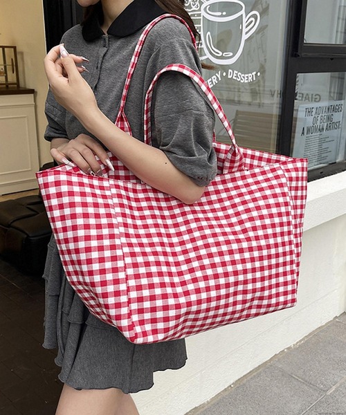 セール】Liaa/大容量 ギンガムチェック トートバッグ A18742（トート