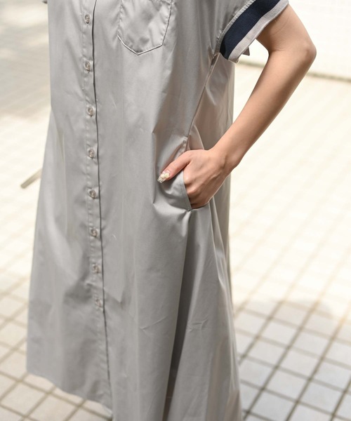 ＆HALF（アンドハーフ）の「ショール襟シャツロングブラウス（半袖/シャツワンピース）（シャツ/ブラウス・レディース・ライトグレー/ブラック・M/L）」の4枚目の写真