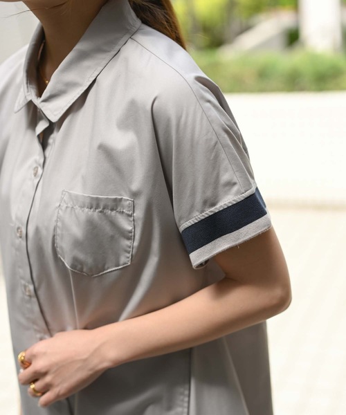 ＆HALF（アンドハーフ）の「ショール襟シャツロングブラウス（半袖/シャツワンピース）（シャツ/ブラウス・レディース・ライトグレー/ブラック・M/L）」の5枚目の写真