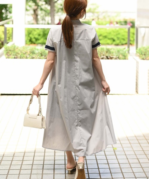 ＆HALF（アンドハーフ）の「ショール襟シャツロングブラウス（半袖/シャツワンピース）（シャツ/ブラウス・レディース・ライトグレー/ブラック・M/L）」の6枚目の写真