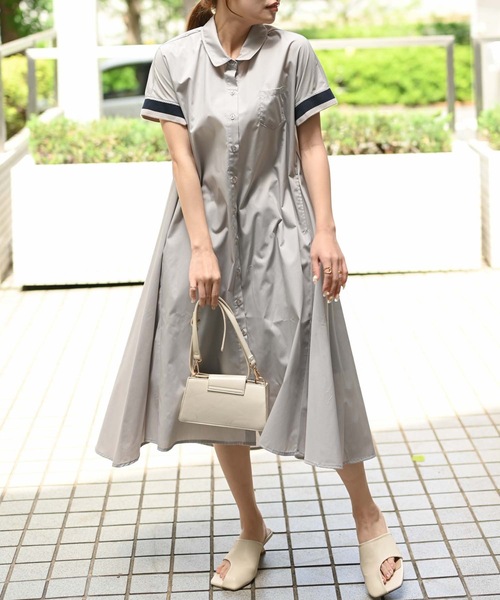 ＆HALF（アンドハーフ）の「ショール襟シャツロングブラウス（半袖/シャツワンピース）（シャツ/ブラウス・レディース・ライトグレー/ブラック・M/L）」の11枚目の写真