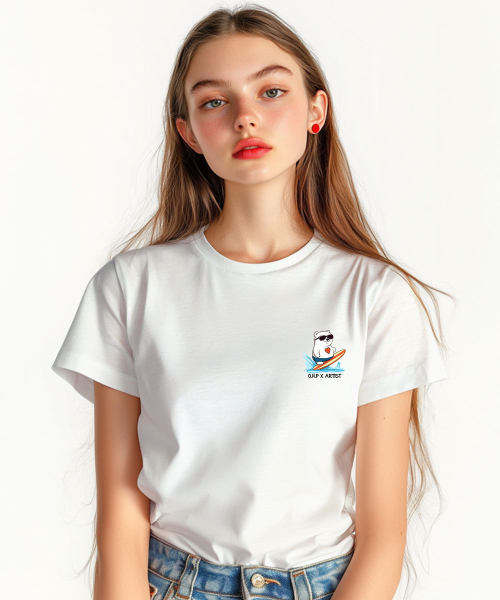 ONEHUNDREDPERCENT FOR WOMAN(ワンハンドレッドパーセントフォーウーマン)の「OHPxHARMONIA ハートバッグクマ レディース ベーシック 半袖TシャツP(Tシャツ/カットソー・レディース・その他・S/M)」の1枚目の写真