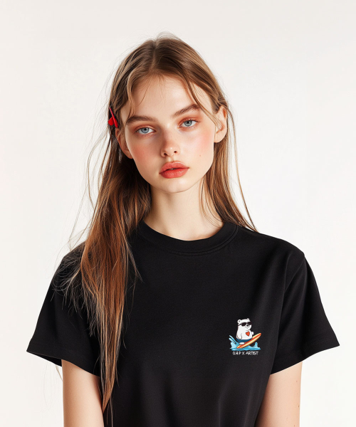 ONEHUNDREDPERCENT FOR WOMAN(ワンハンドレッドパーセントフォーウーマン)の「OHPxHARMONIA ハートバッグクマ レディース ベーシック 半袖TシャツP(Tシャツ/カットソー・レディース・その他・S/M)」の2枚目の写真