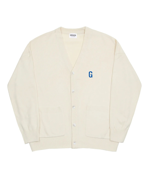 [ODNR-UNISEX] Gロゴフロッキングニットカーディガン_クリーム