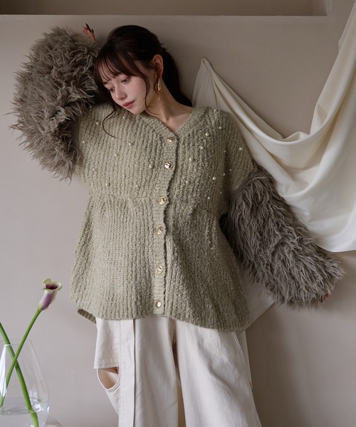 セール】shaggy sleeve peplum knit / シャギースリーブペプラムニット
