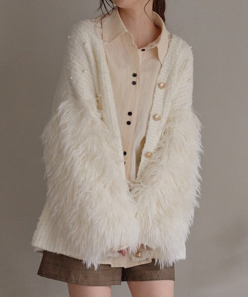 セール】shaggy sleeve peplum knit / シャギースリーブペプラムニット