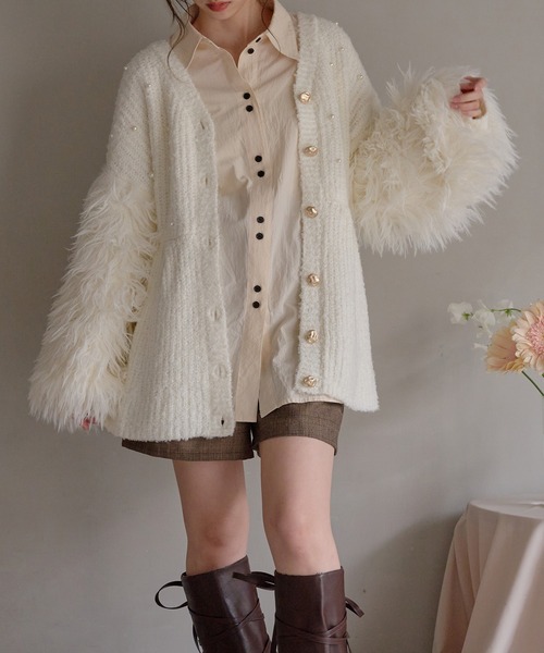 mideal(マイディール)の「shaggy sleeve peplum knit / シャギースリーブペプラムニット(ニット/セーター・レディース・グリーン/ピンクベージュ/アイボリー・FREE)」の17枚目の写真