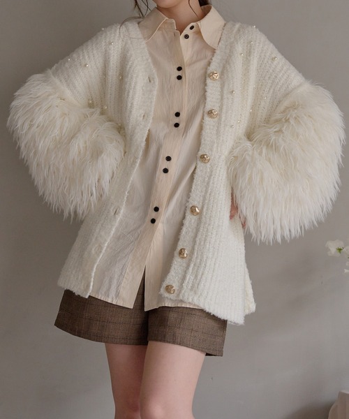 mideal(マイディール)の「shaggy sleeve peplum knit / シャギースリーブペプラムニット(ニット/セーター・レディース・グリーン/ピンクベージュ/アイボリー・FREE)」の19枚目の写真