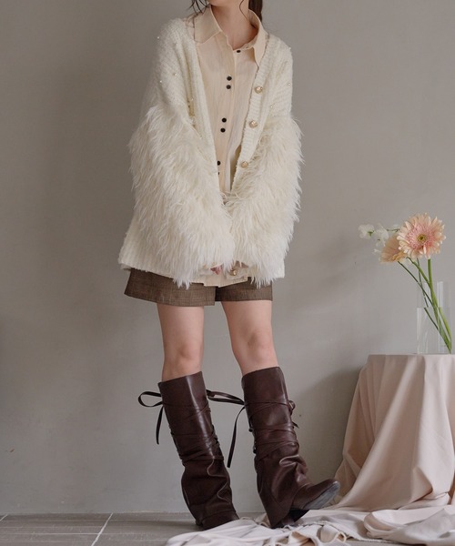 mideal(マイディール)の「shaggy sleeve peplum knit / シャギースリーブペプラムニット(ニット/セーター・レディース・グリーン/ピンクベージュ/アイボリー・FREE)」の22枚目の写真