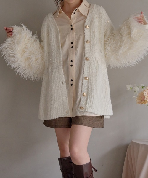 mideal(マイディール)の「shaggy sleeve peplum knit / シャギースリーブペプラムニット(ニット/セーター・レディース・グリーン/ピンクベージュ/アイボリー・FREE)」の16枚目の写真