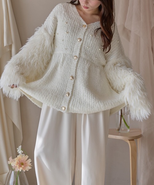 セール】shaggy sleeve peplum knit / シャギースリーブペプラムニット