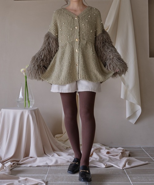 セール】shaggy sleeve peplum knit / シャギースリーブペプラムニット