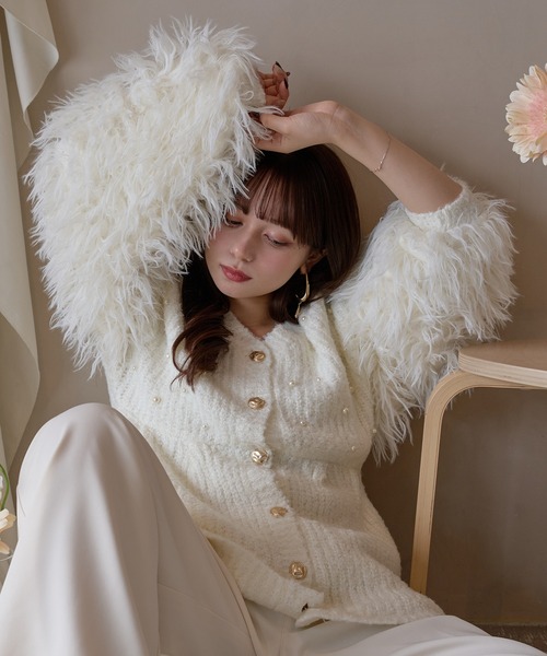 mideal(マイディール)の「shaggy sleeve peplum knit / シャギースリーブペプラムニット(ニット/セーター・レディース・グリーン/ピンクベージュ/アイボリー・FREE)」の12枚目の写真