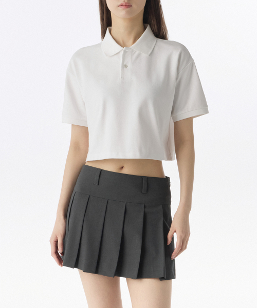 MUSINSA STANDARD WOMAN（ムシンサスタンダードウーマン）の「[クールタンダード] ウィメンズ リラックスド クロップ ピケ ポロシャツ [ホワイト]（ポロシャツ・レディース・その他・LARGE/MEDIUM/SMALL/X-SMALL）」の3枚目の写真